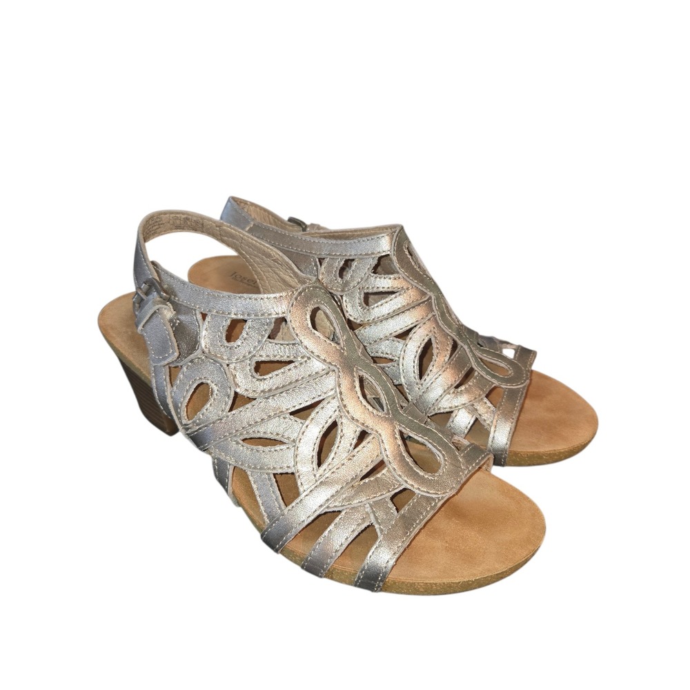 Josef Seibel Ruth 03 78903 Silver Metallic Leather Laser Cut Sandals EU38/US7.5